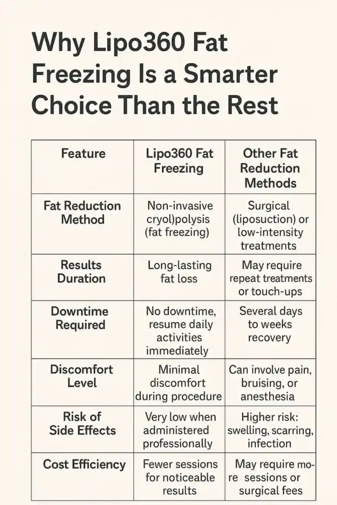 Is it possible to permanently freeze fat cells? 2 Table showing benefits of fat freezing to remove fat cells Dorchester from Lipo 360