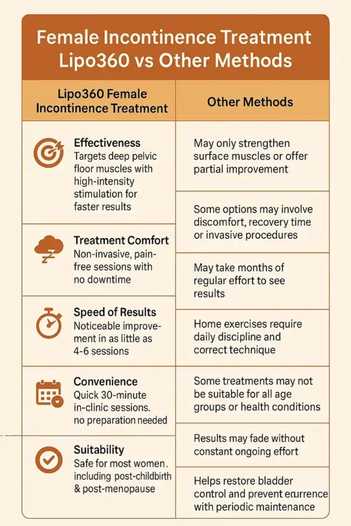 Comprehensive Guide To Female Incontinence Treatment Options 1 Table showing benefits of incontinence treatment Dorchester